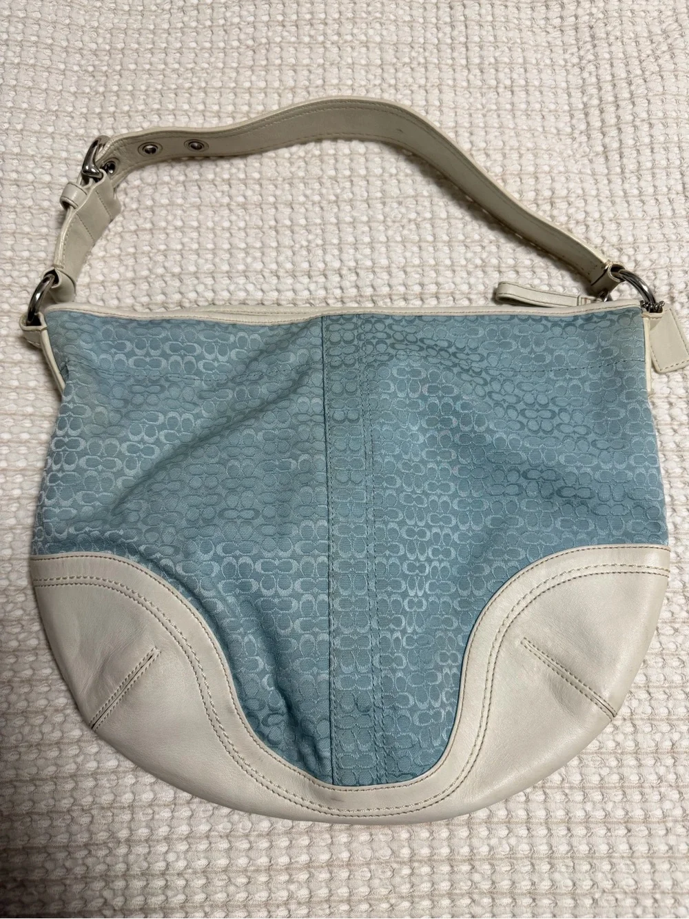 Vintage Coach Soho Hobo Bag Light Blue  Signature Monogram Y2K F10923